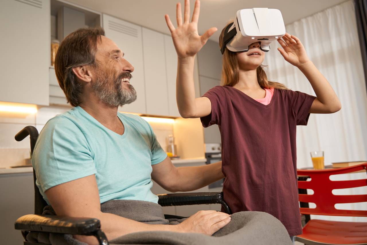 father and daughter in virtual reality therapy