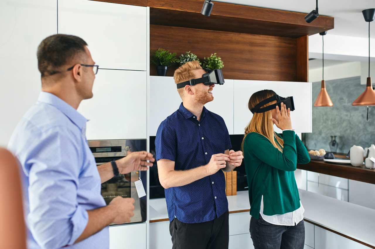 a couple immersed in a virtual showroom